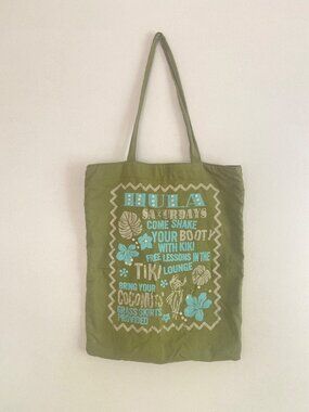 2000's Old Navy Green Cotton Tote Bag With Hula-Themed Print 12"x15"